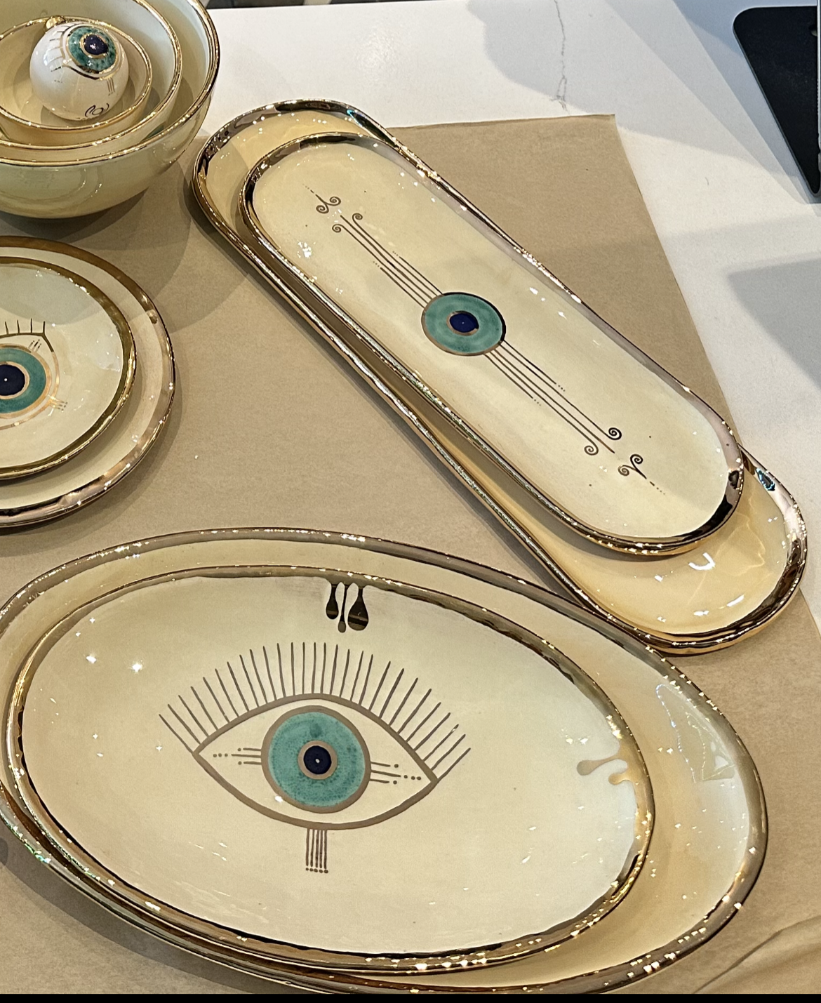 Evil Eye Gold Trim Serving Dish
