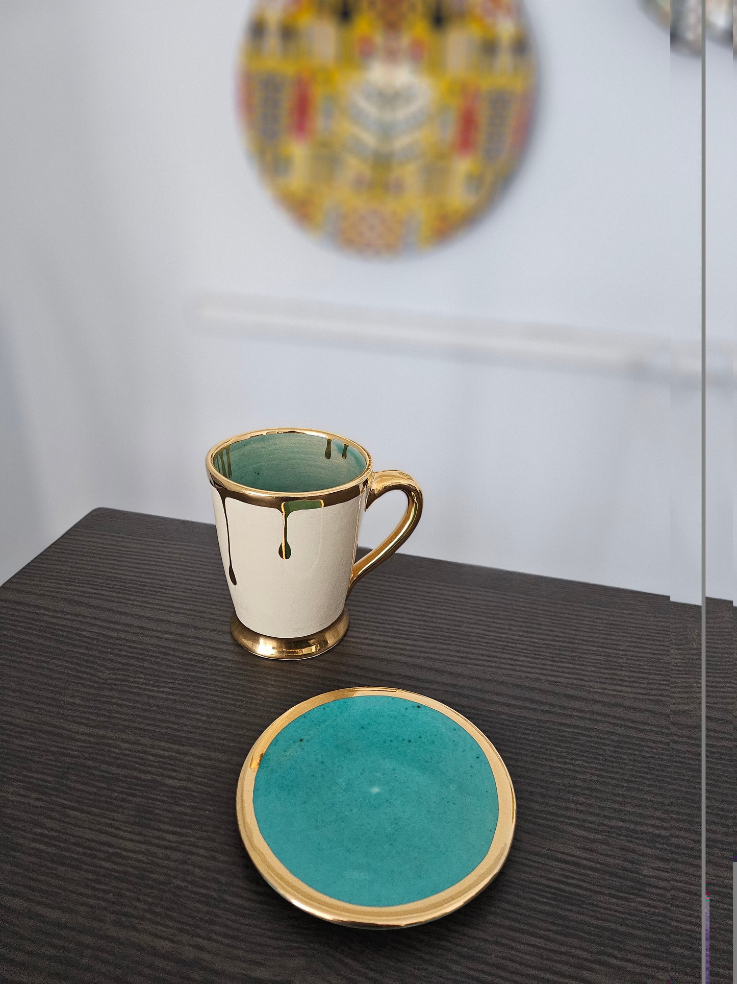 Handmade Ceramic Gold Edged Platted Evil Eye Coaster / Platter / Saucer