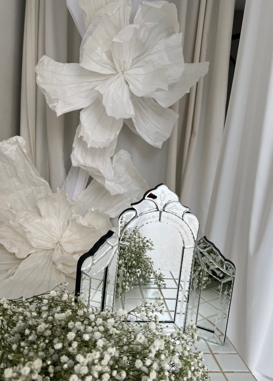 Trifold Glass Accents Vanity Mirror