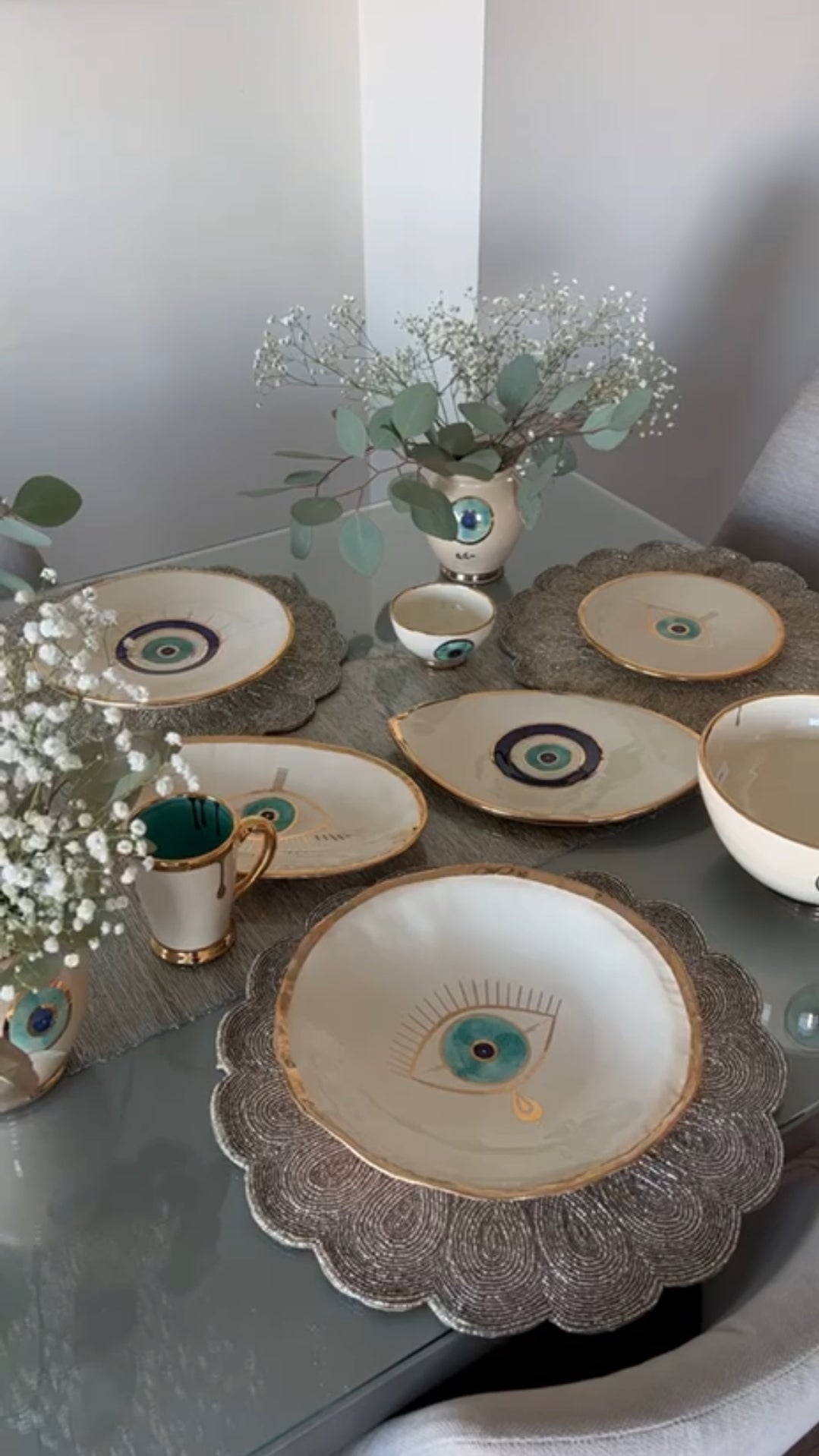 Evil Eye Gold Plated Plate (Mixed Blue Eye)