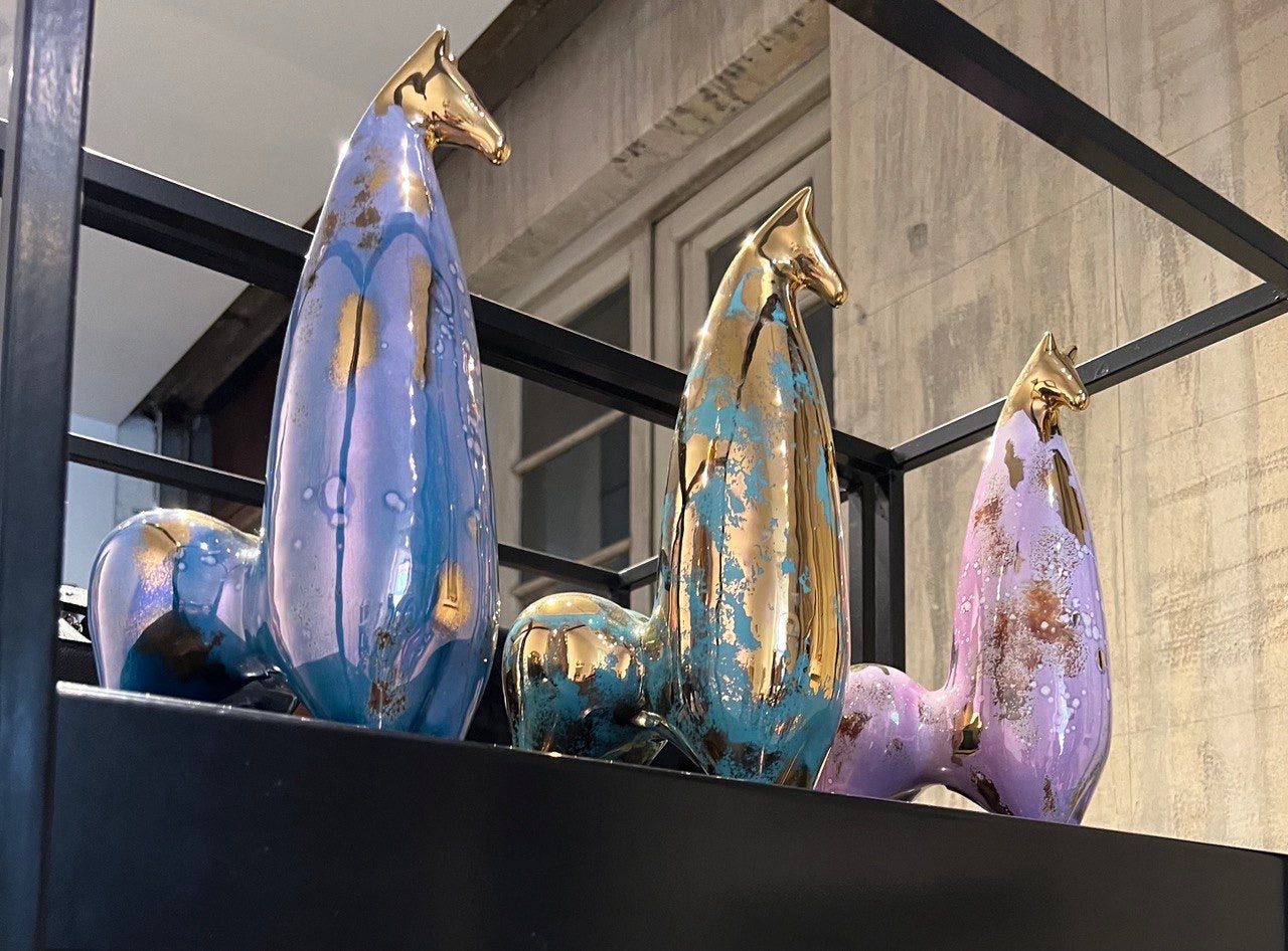 Modern Ceramic Gold Lustered Horse Figurine