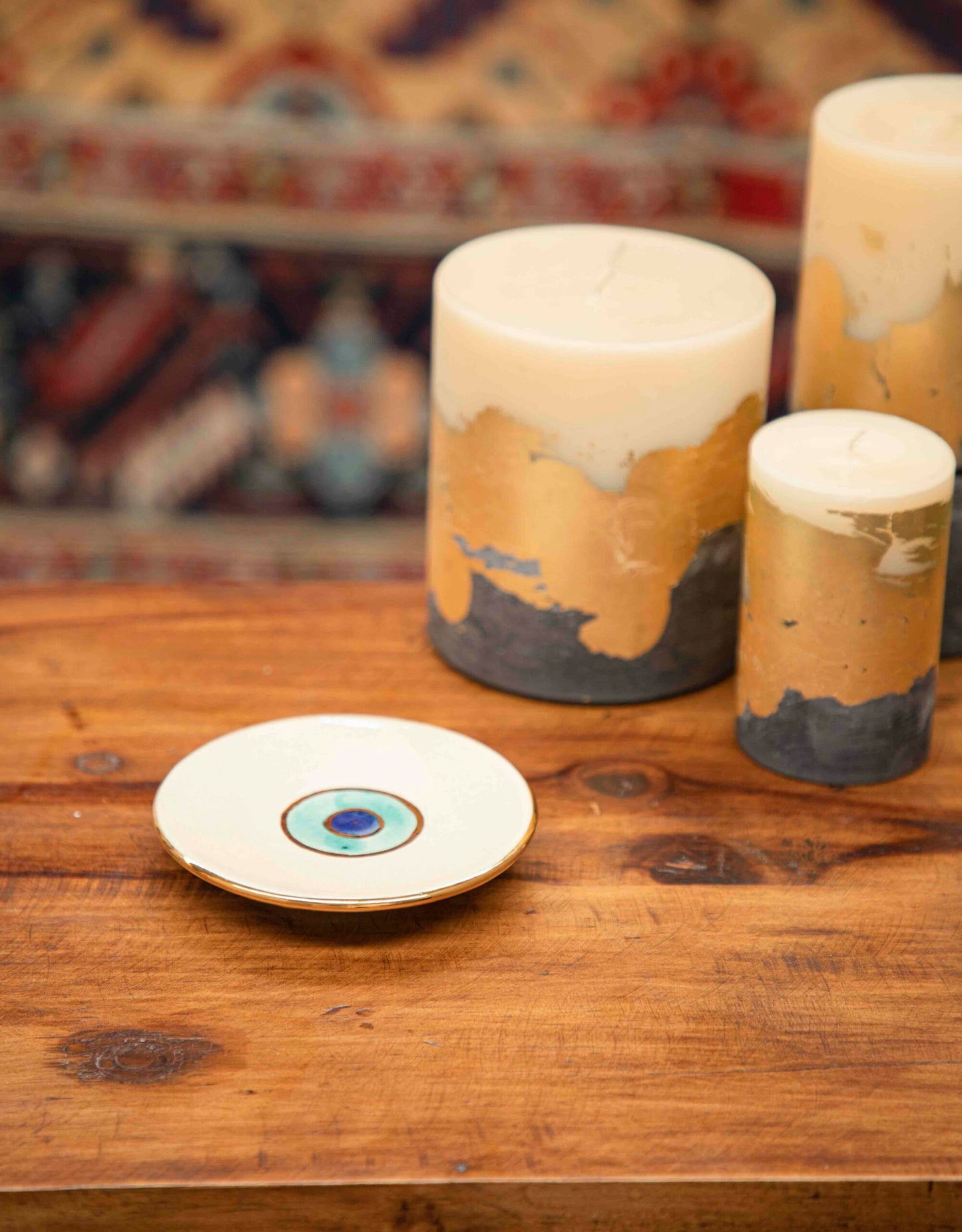 Evil Eye Ceramic Mug / Teacup - With a gold plated edge & handle + evil eye Coaster