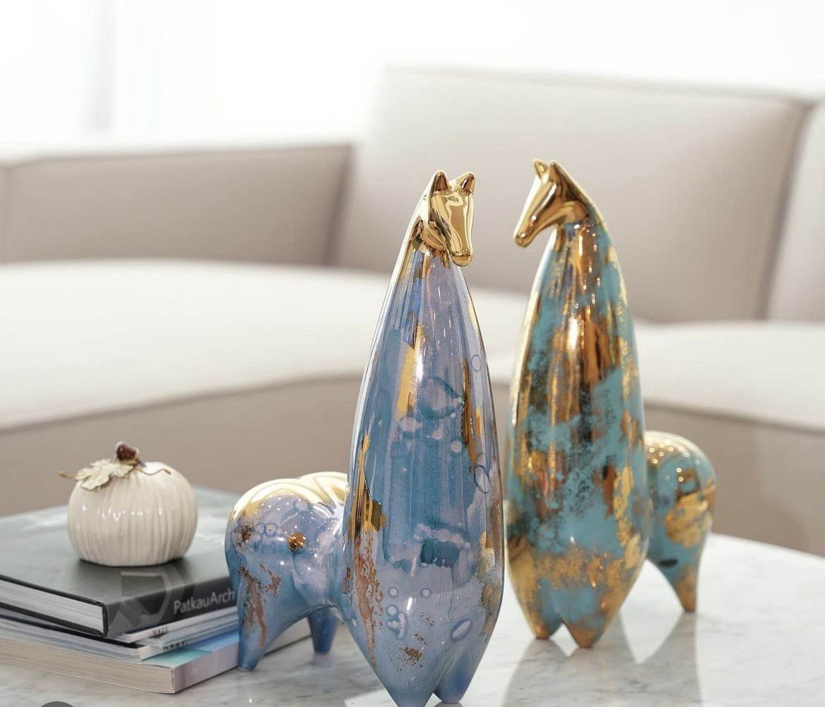 Modern Ceramic Gold Lustered Horse Figurine