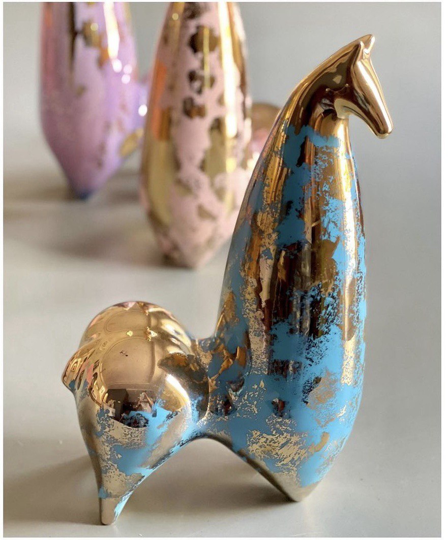 Modern Ceramic Gold Lustered Horse Figurine