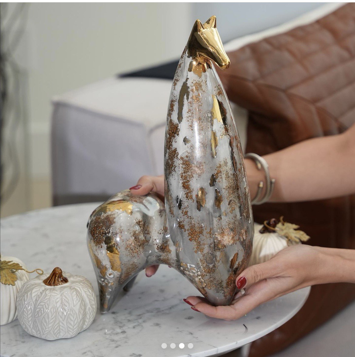 Modern Ceramic Gold Lustered Horse Figurine