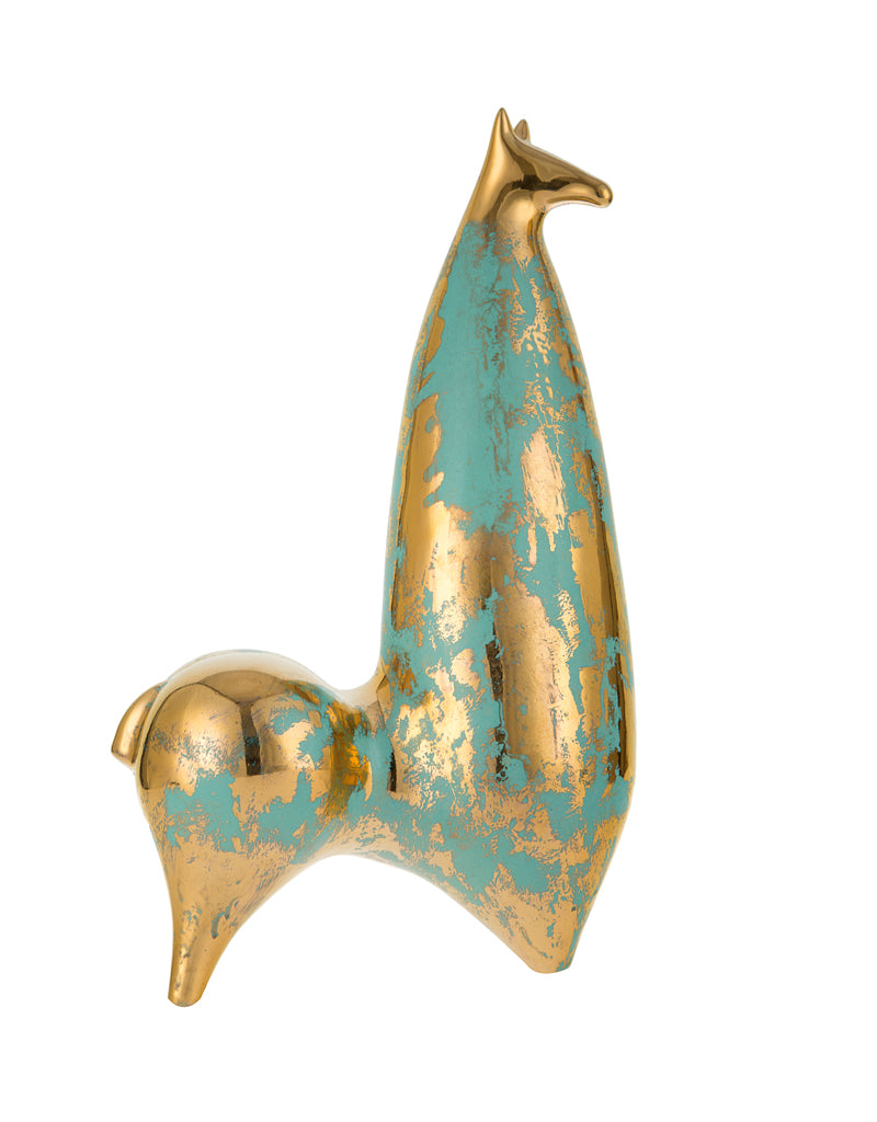 Modern Ceramic Gold Lustered Horse Figurine