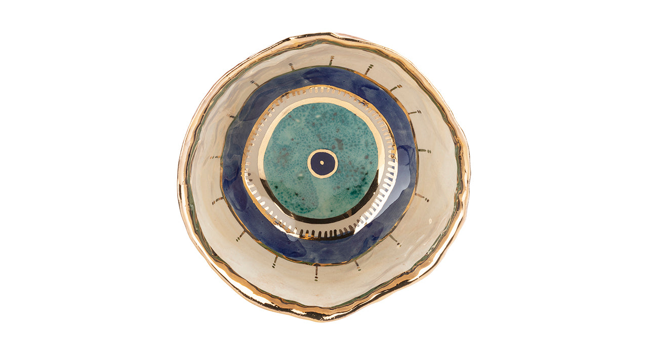 Ceramic  Evil Eye Gold Plated Bowl Mix Blue
