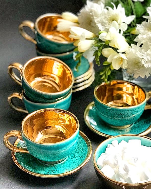 Ceramic cup and saucer Set- with gold plated edges