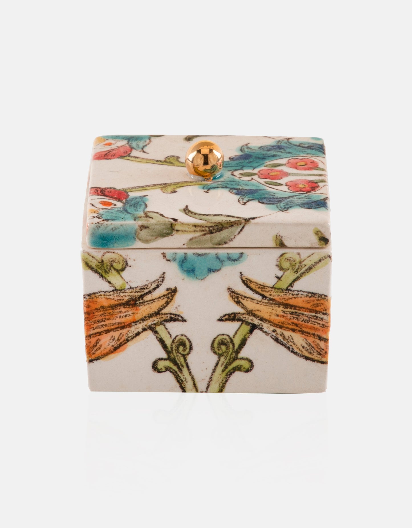 Square floral trinket box with lid