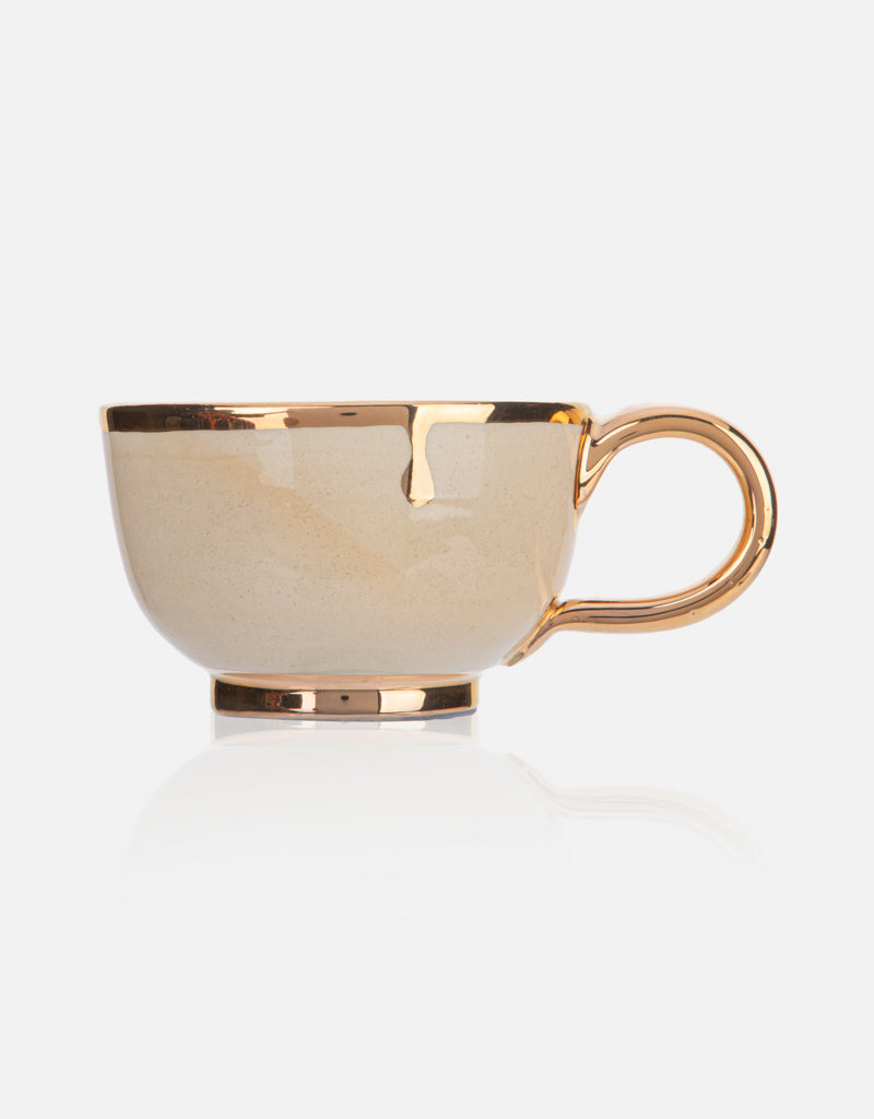Ceramic cup and saucer Set- with gold plated edges