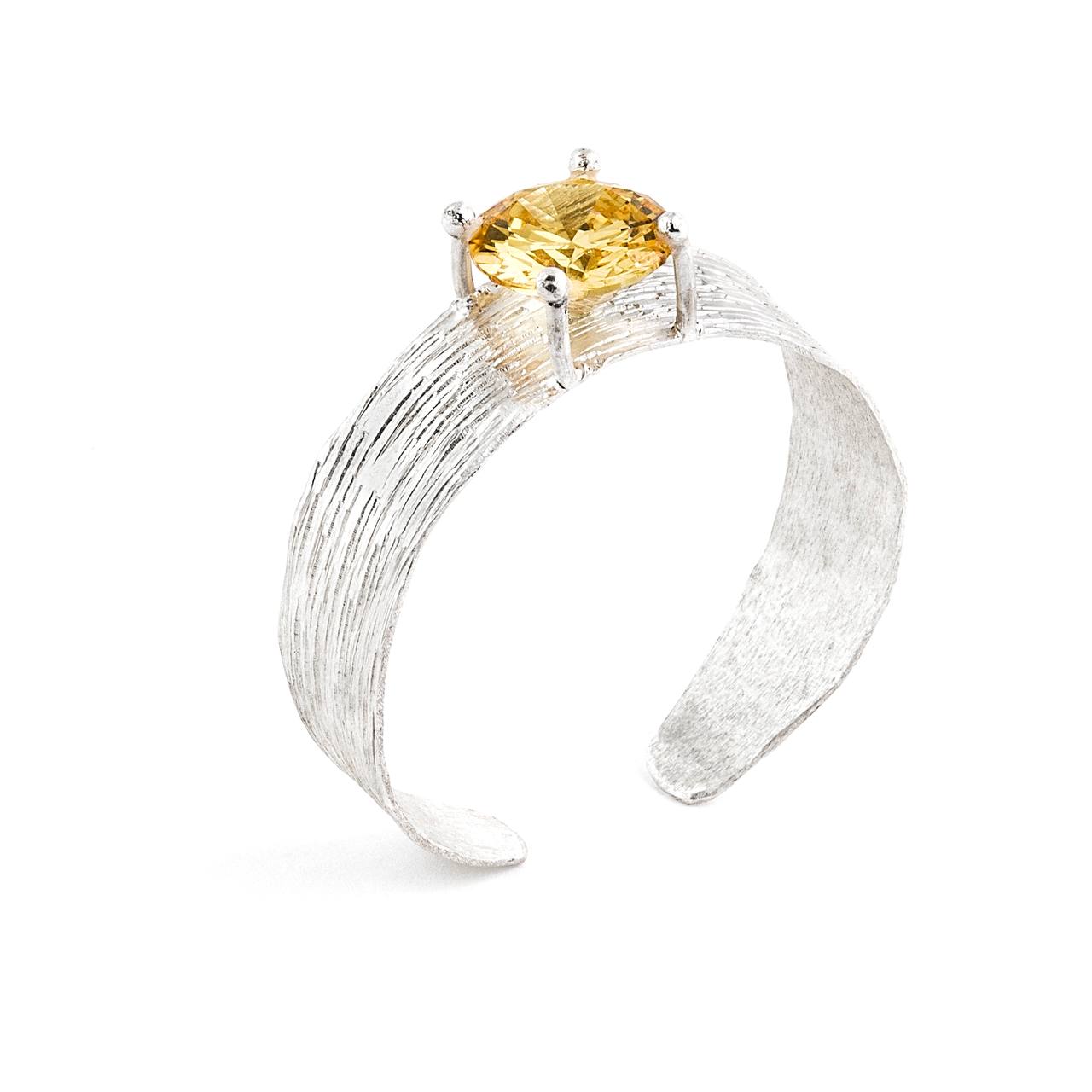 Yellow Gemstone 925 Sterling Silver Bangle Cuff Bracelet