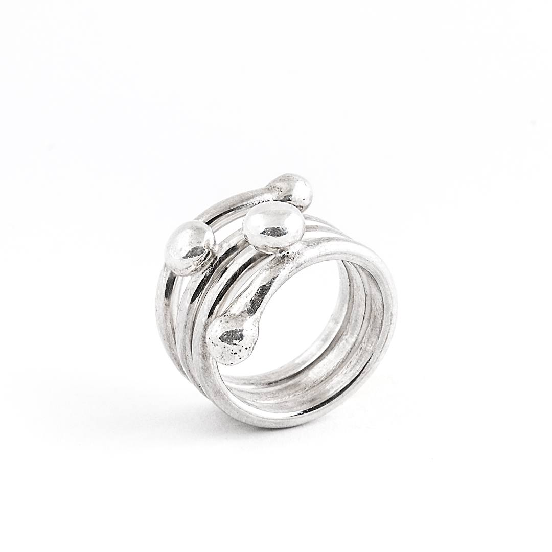 Handmade 925 sterling silver granulation bypass ring