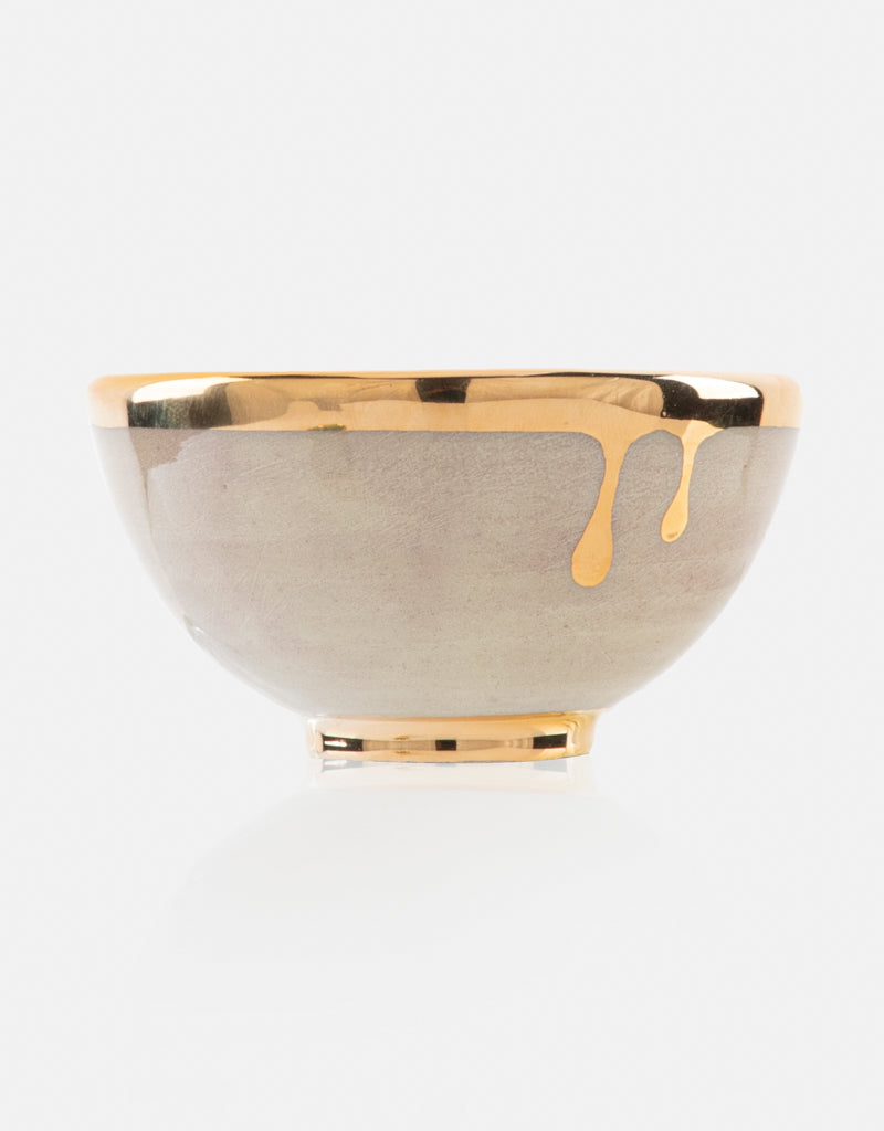 DECORATIVE Round Ceramic Bowl Handcrafted in 11Kt Gold
