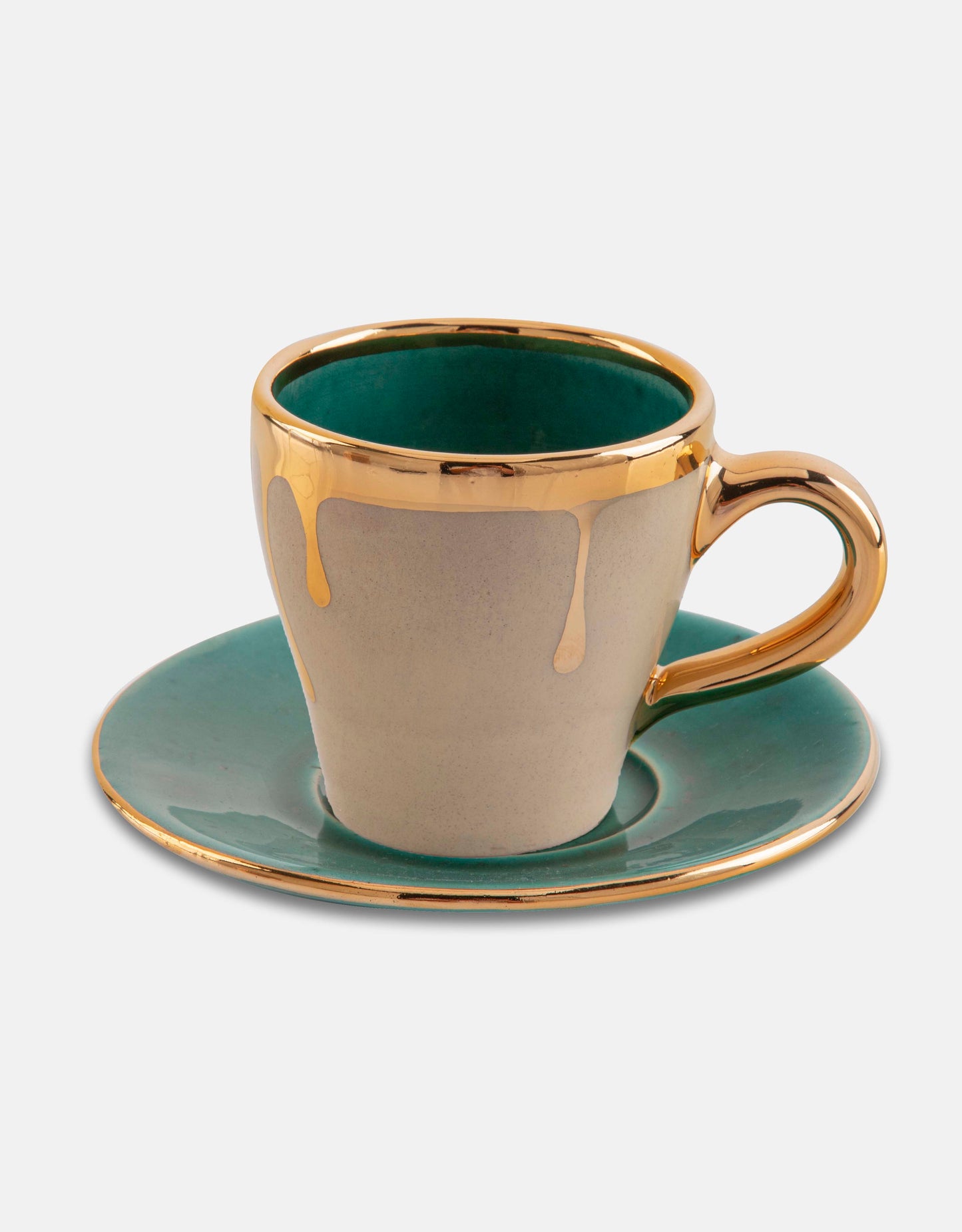 Ceramic cup and saucer Set- with gold plated edges