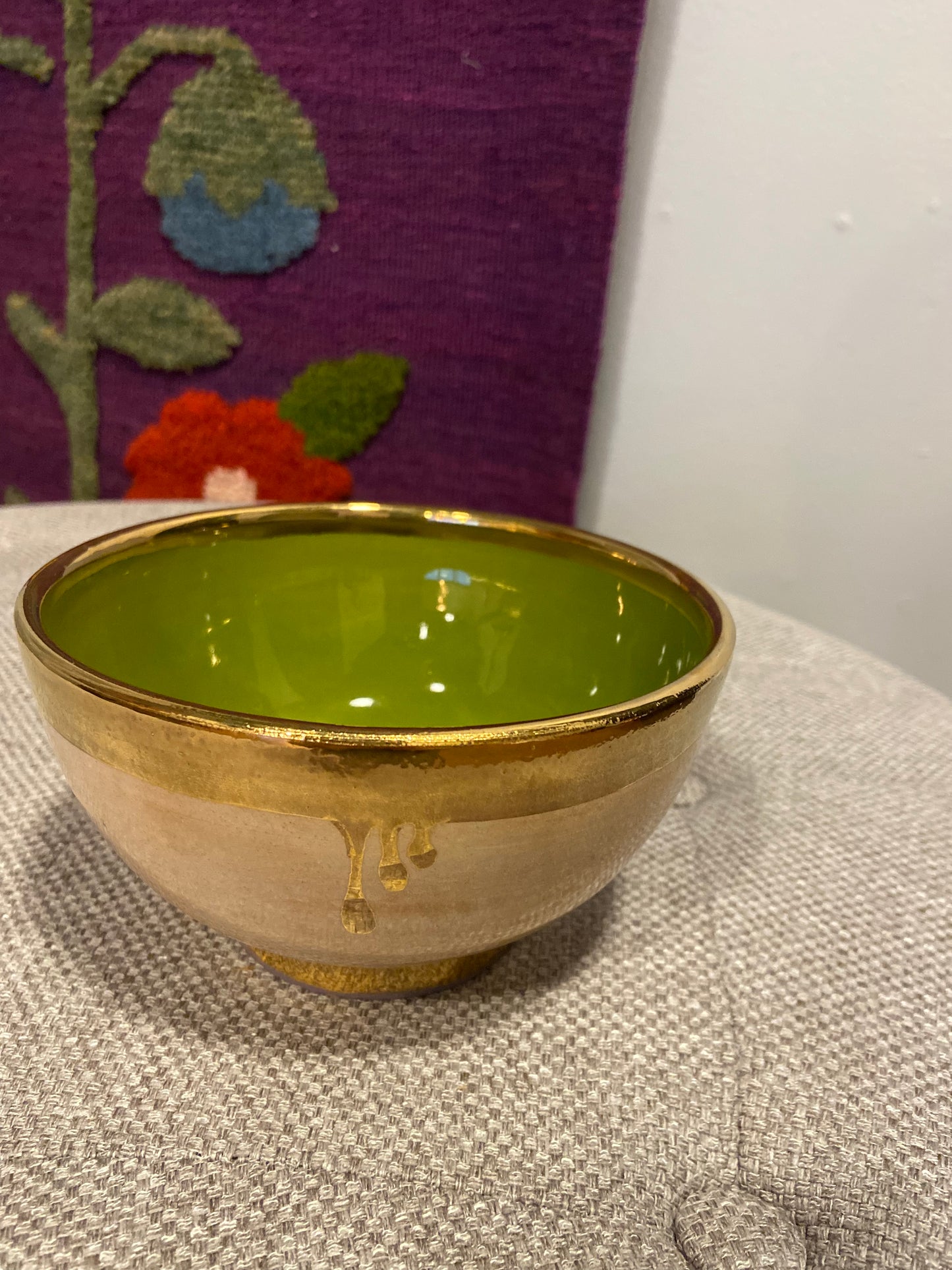 DECORATIVE Round Ceramic Bowl Handcrafted in 11Kt Gold