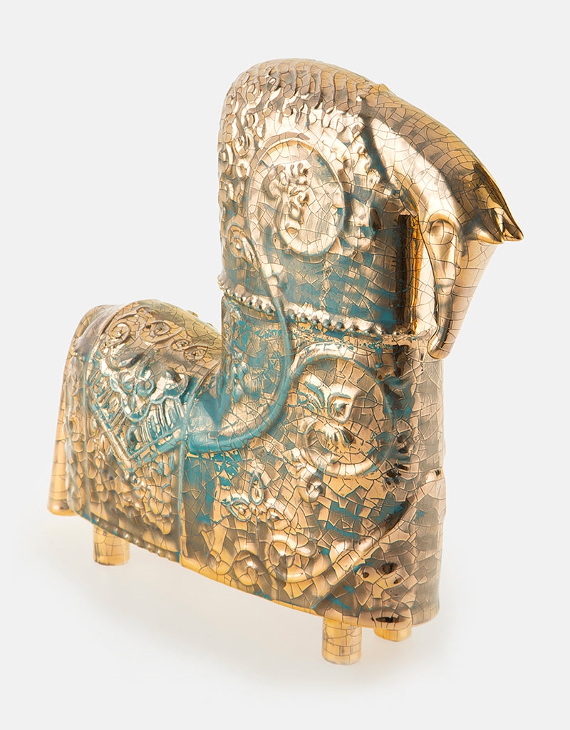 Modern Ceramic Gold Lustered EMBOSSED HORSE Sculpture