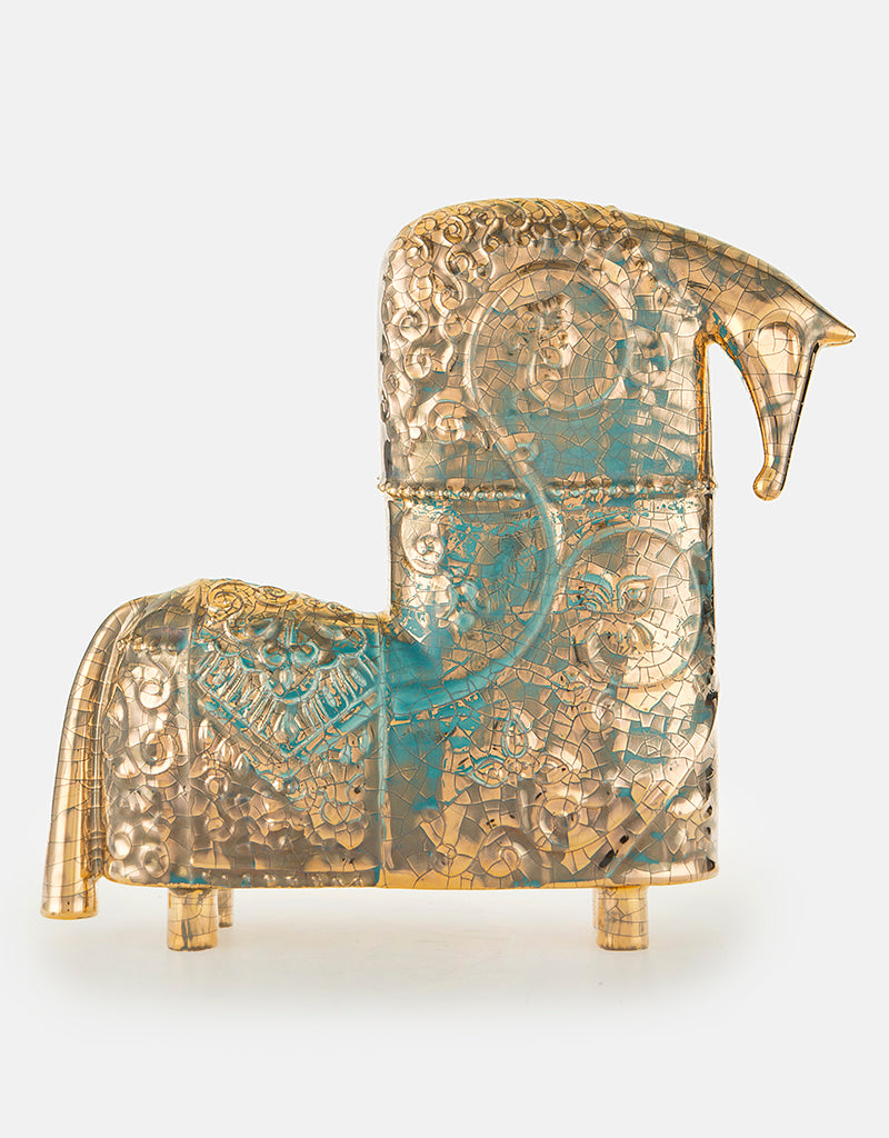 Modern Ceramic Gold Lustered EMBOSSED HORSE Sculpture