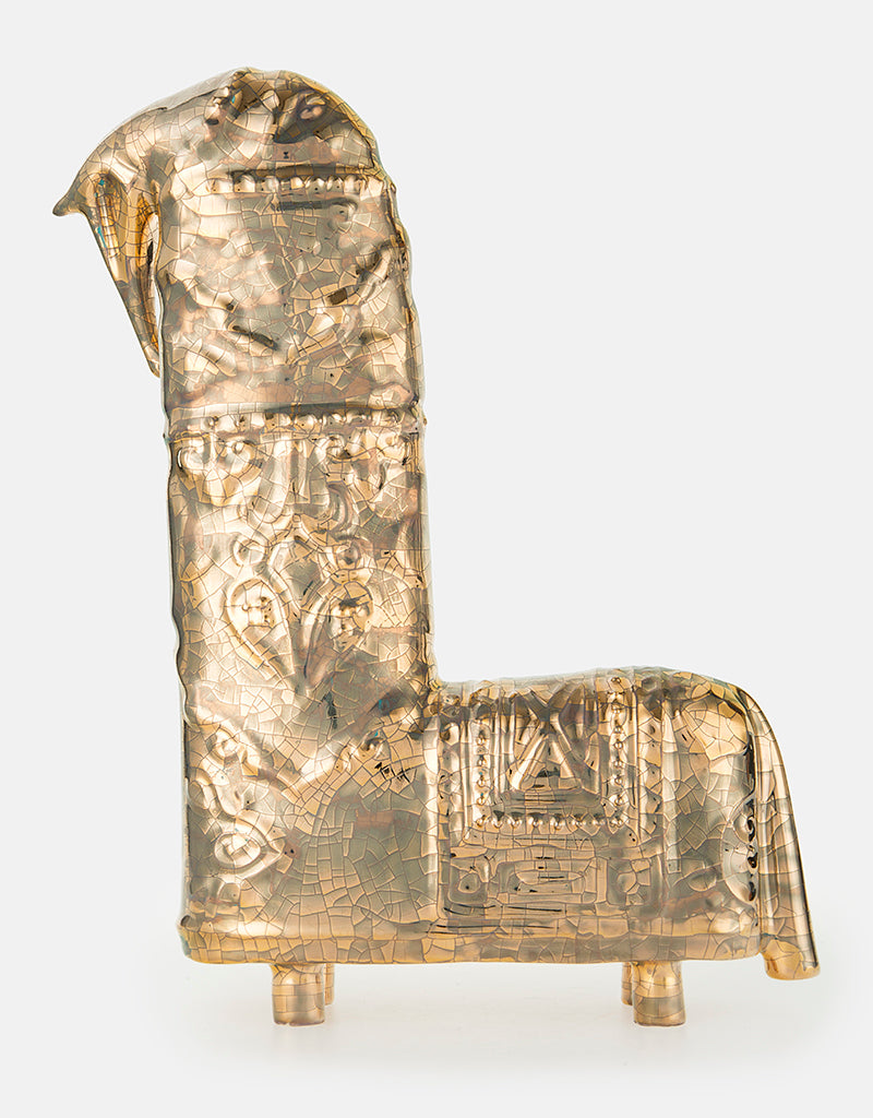 Modern Ceramic Gold Lustered EMBOSSED HORSE Sculpture