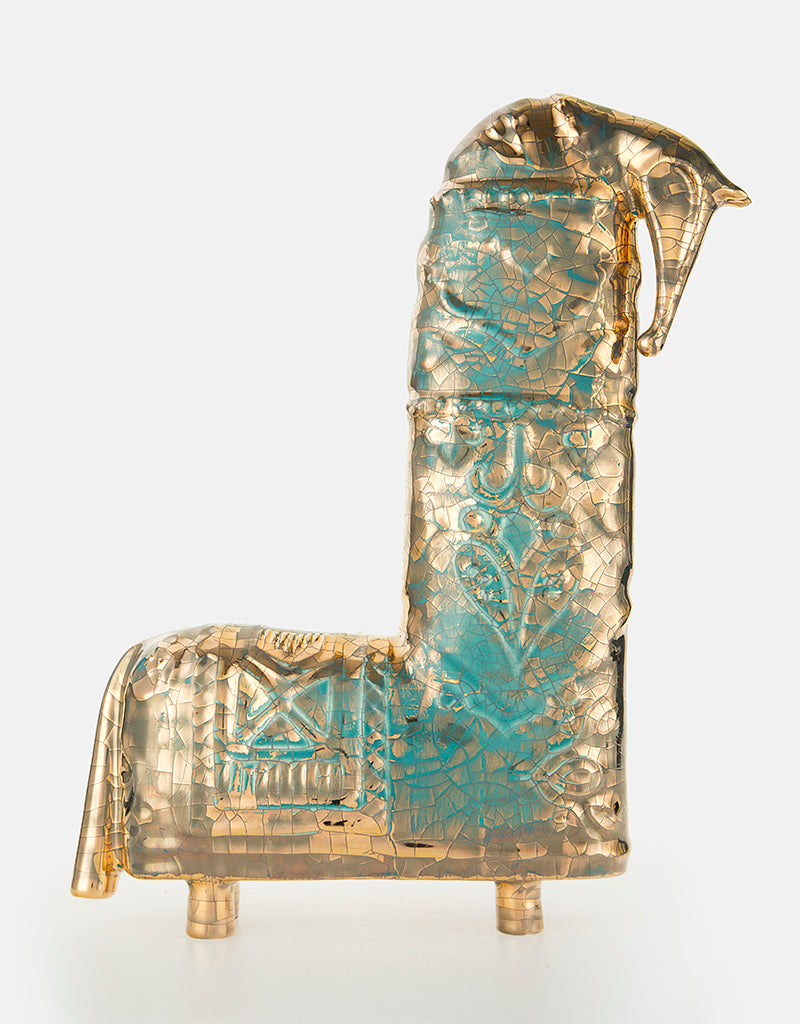 Modern Ceramic Gold Lustered EMBOSSED HORSE Sculpture