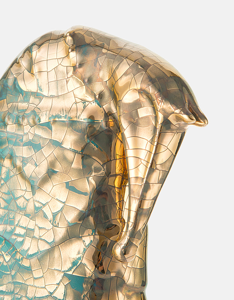 Modern Ceramic Gold Lustered EMBOSSED HORSE Sculpture