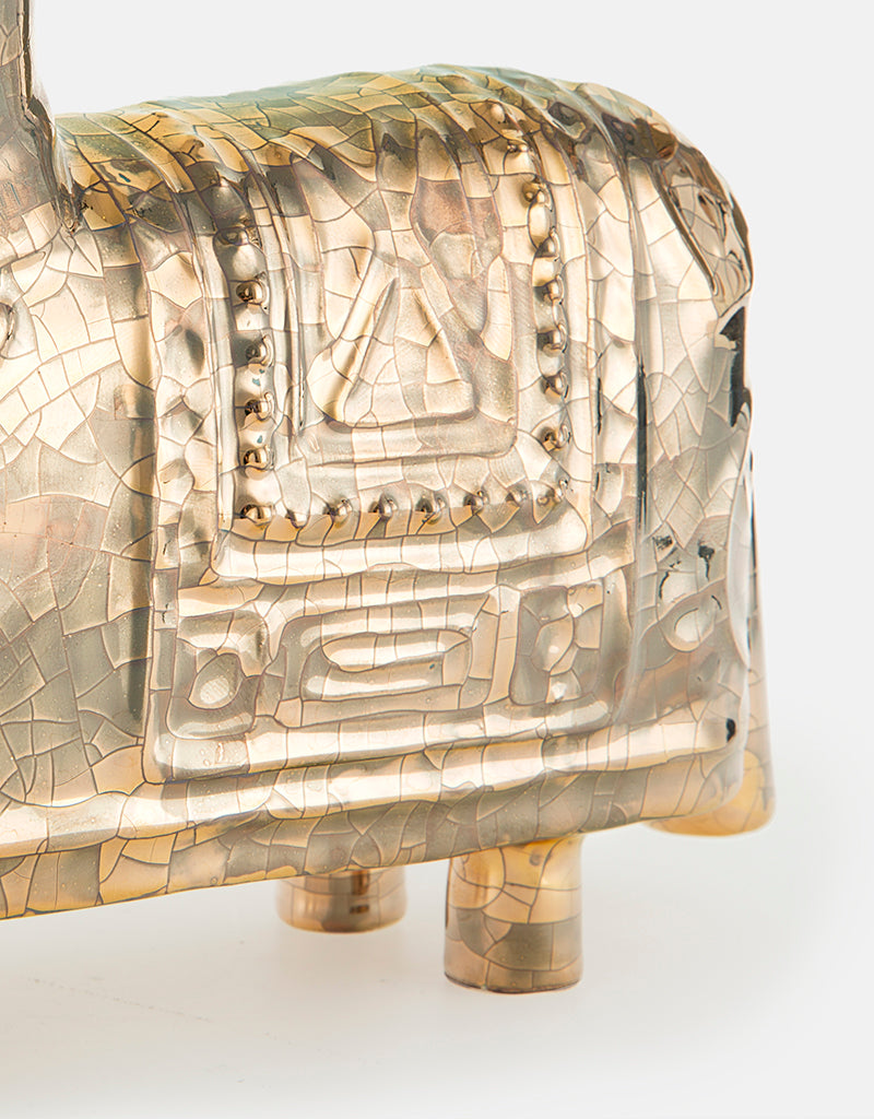 Modern Ceramic Gold Lustered EMBOSSED HORSE Sculpture