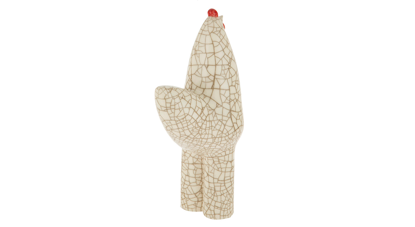 Ceramic Hen Sculpture With Red Crown