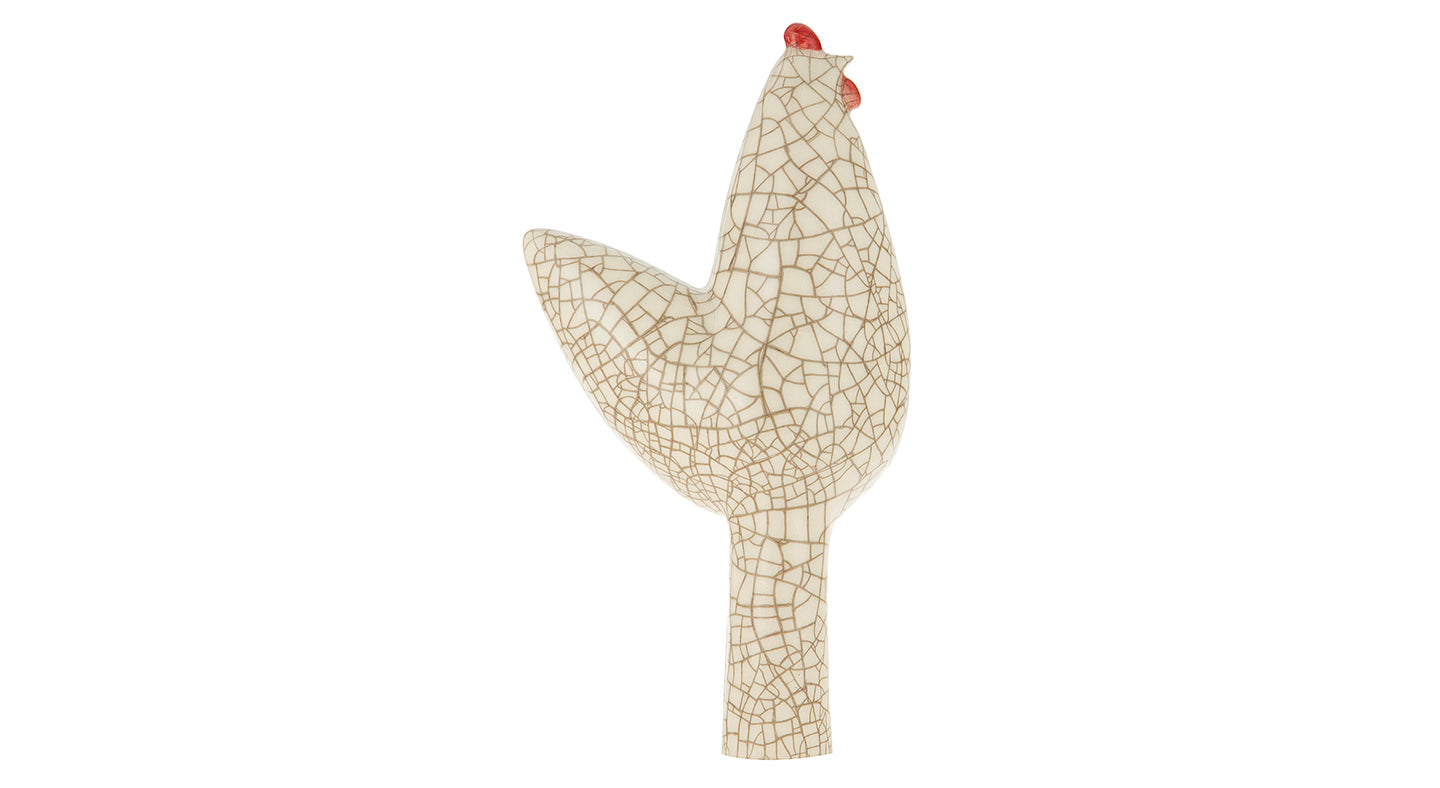 Ceramic Hen Sculpture With Red Crown