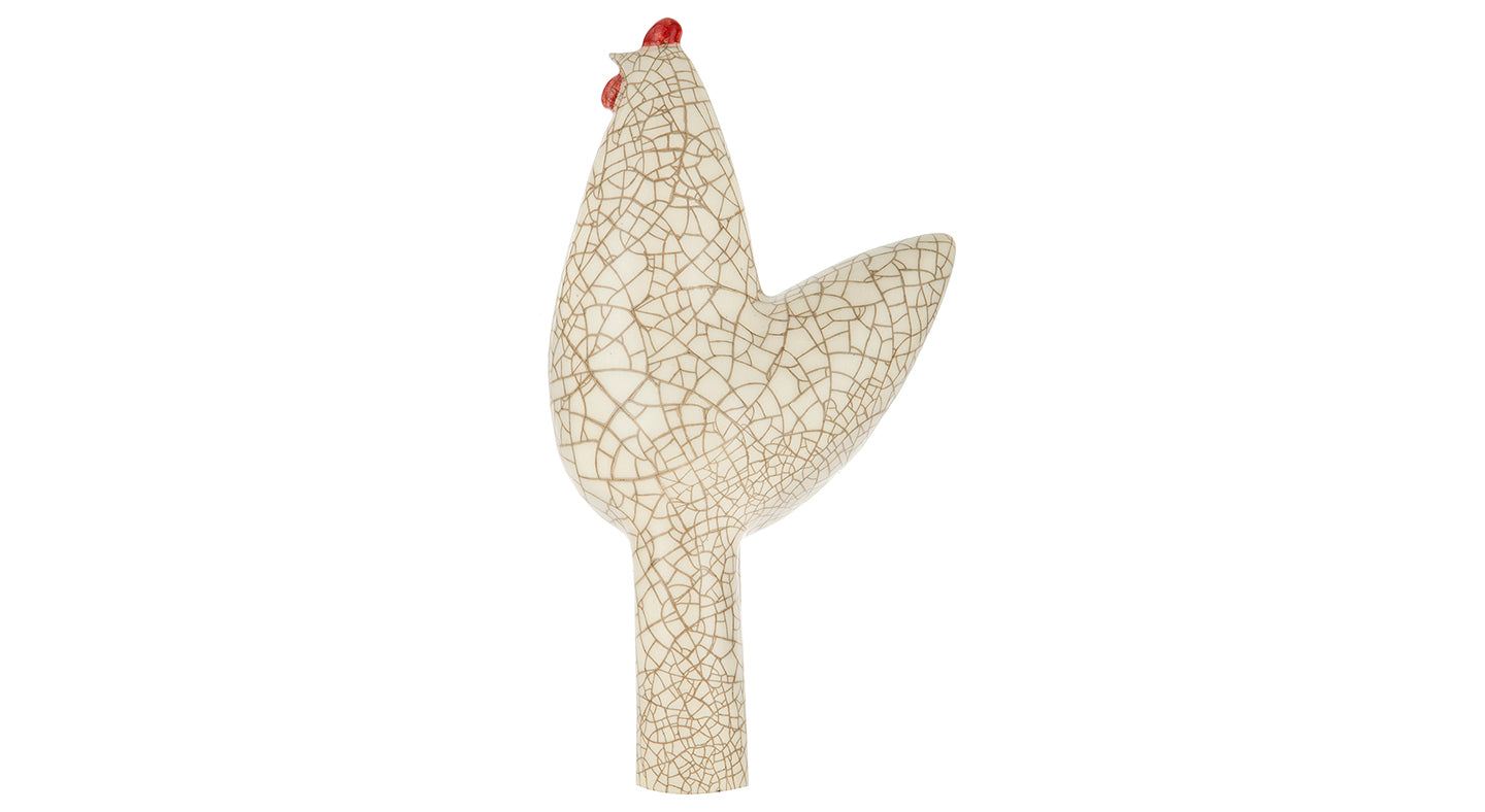 Ceramic Hen Sculpture With Red Crown