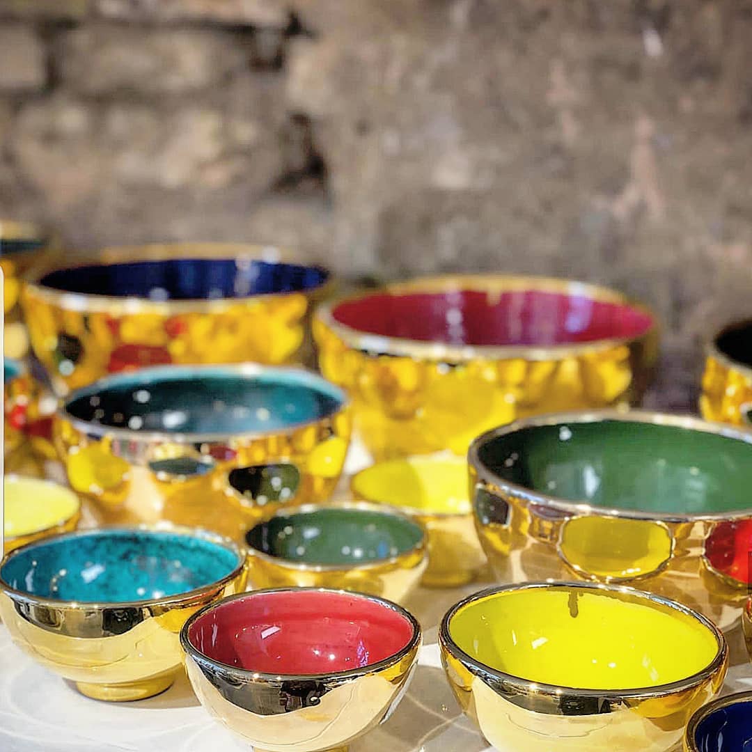 Ceramic Bowl Handcrafted in 11Kt Gold Outside