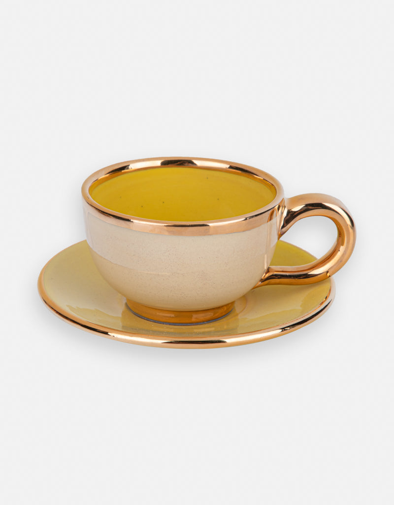Ceramic cup and saucer Set- with gold plated edges