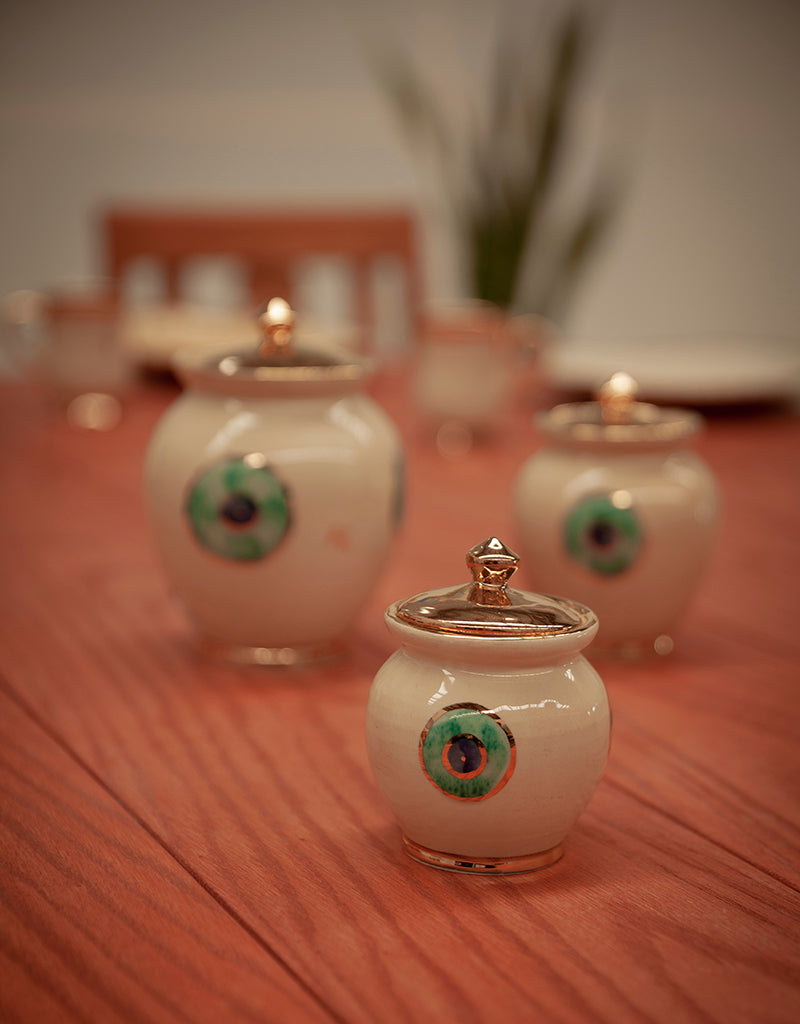 Evil Eye Candy/Sugar box With a 11k Gold Plated lid