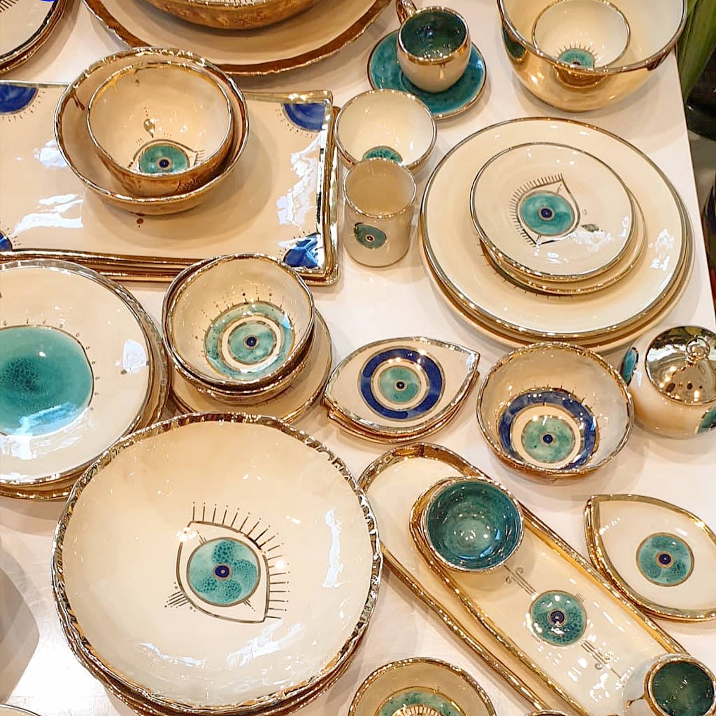 Ceramic Oval Gold Evil Eye dish Gold Plated, Serving board, Dessert platter