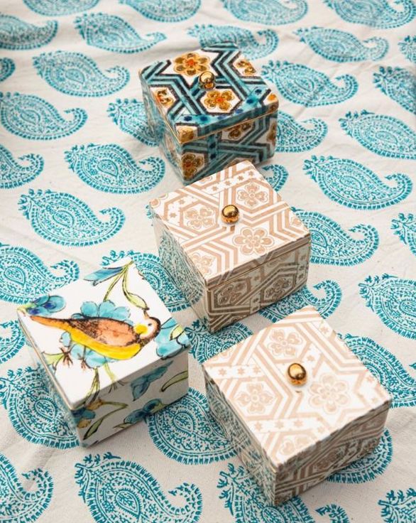 Square floral trinket box with lid