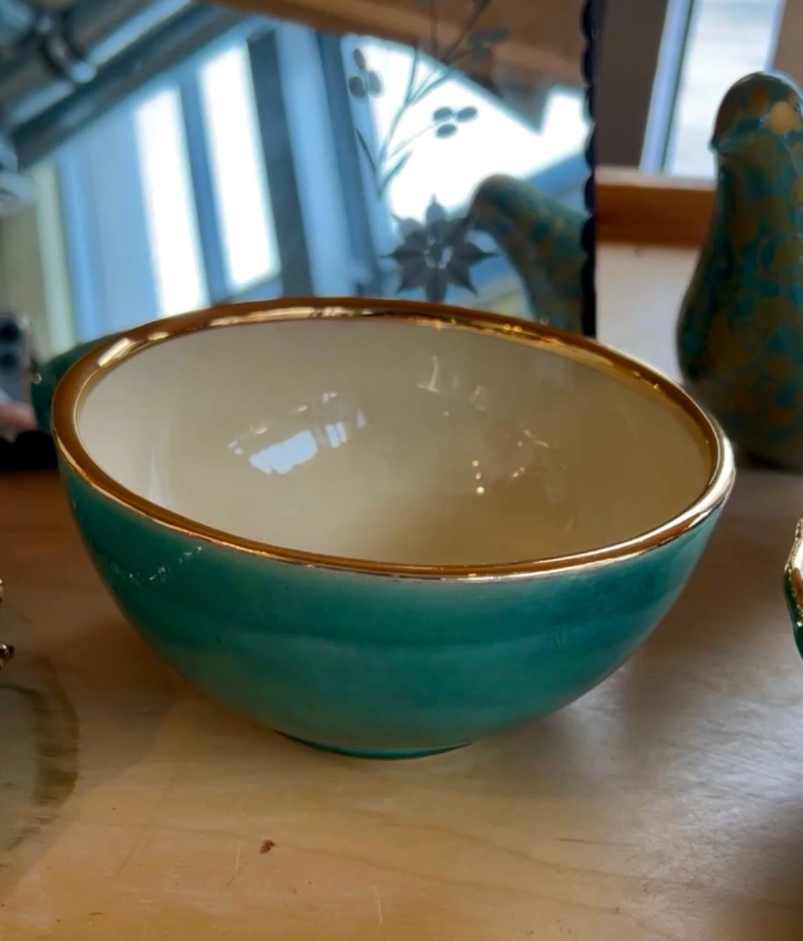 DECORATIVE Round Ceramic Bowl Handcrafted in 11Kt Gold