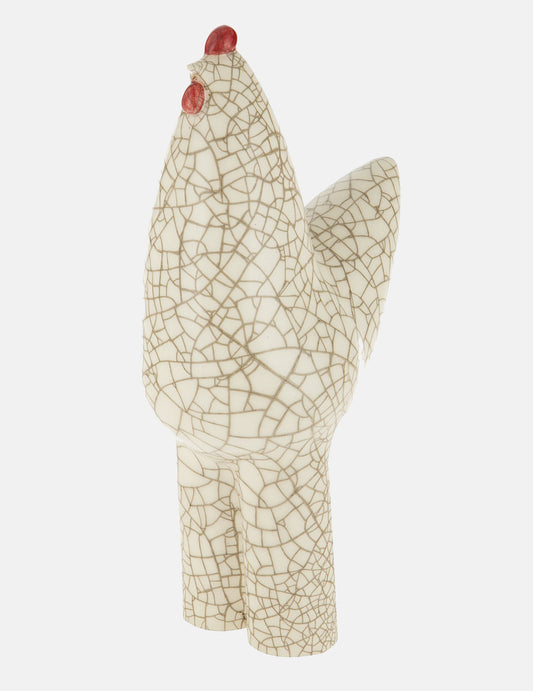 Ceramic Hen Sculpture With Red Crown