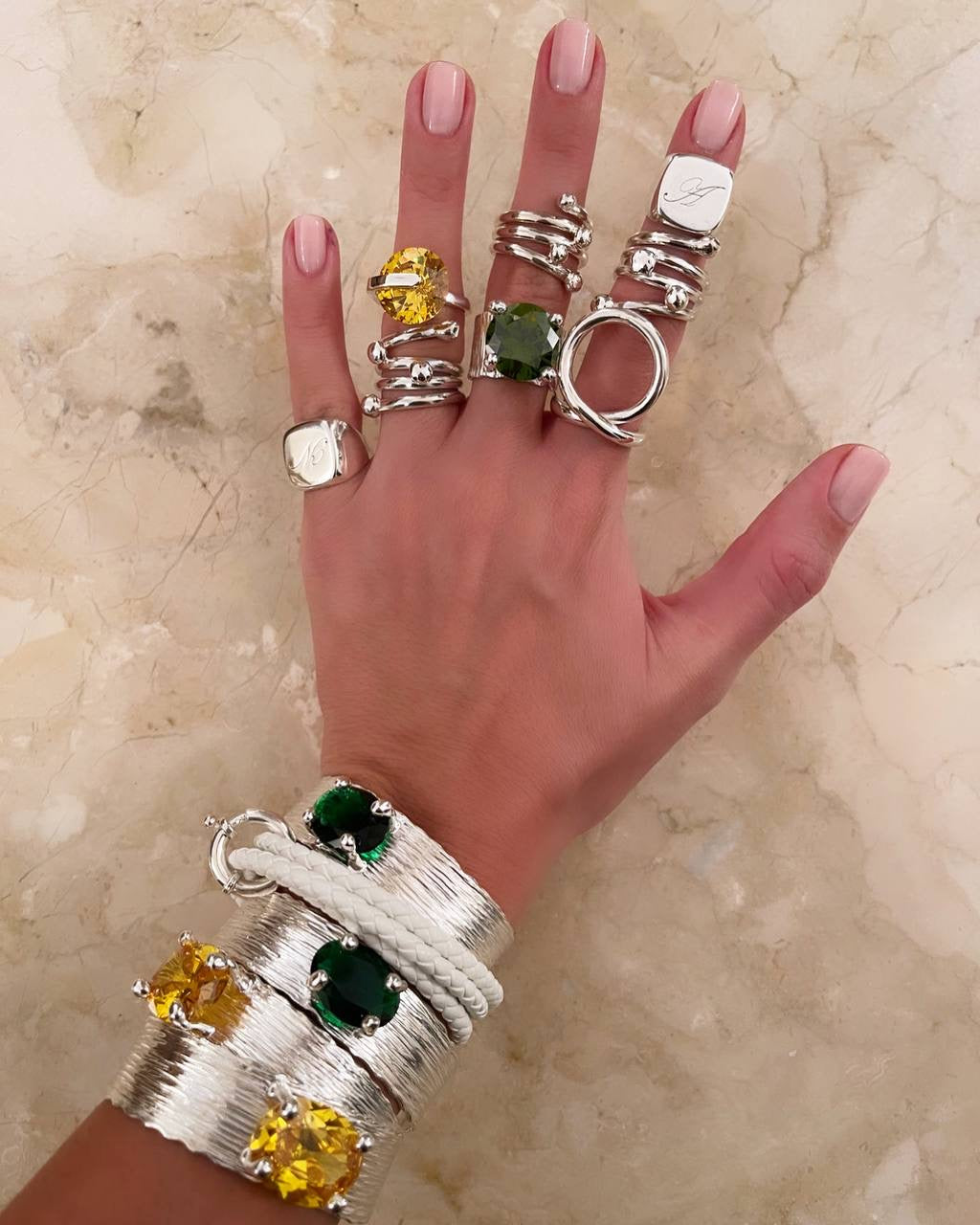 Handmade Green Gemstone 925 Sterling Silver Bangle Cuff Bracelet