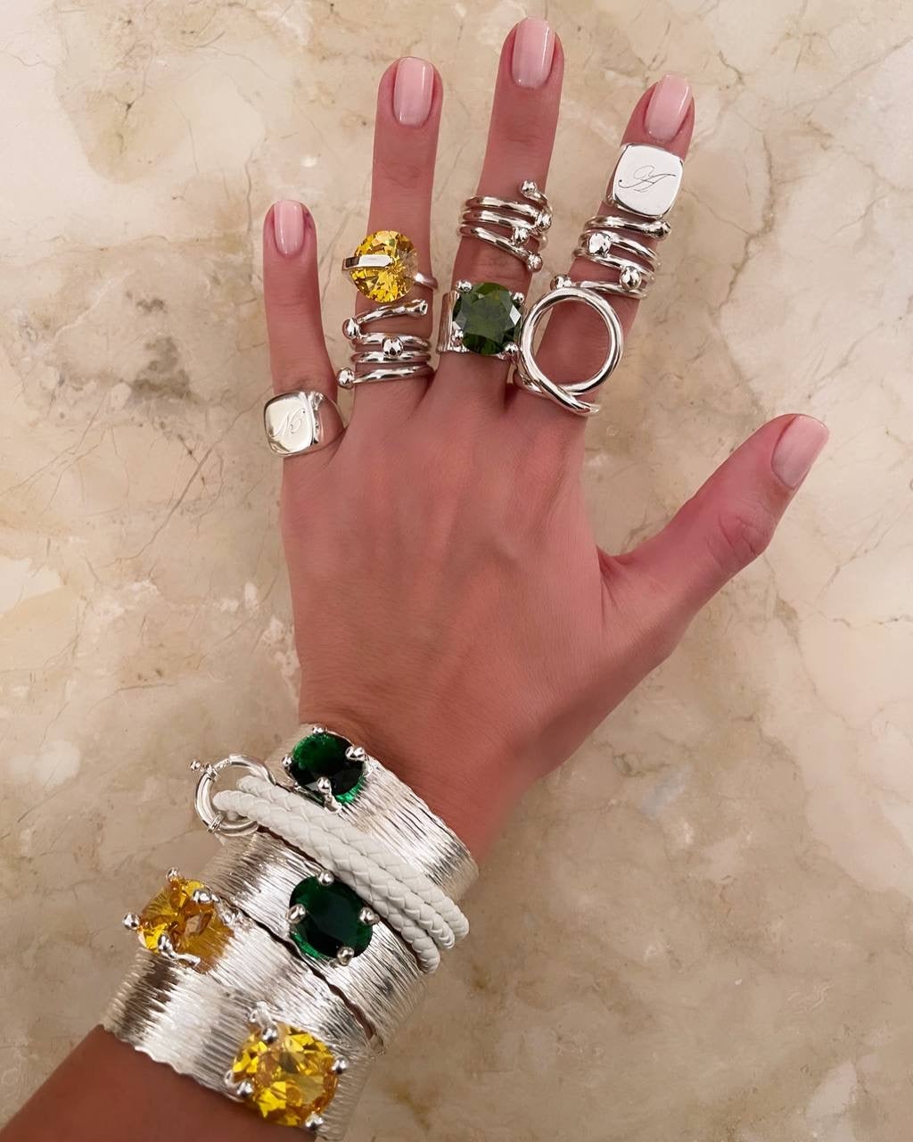 Yellow Gemstone 925 Sterling Silver Bangle Cuff Bracelet