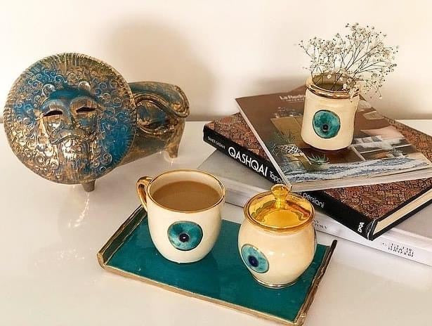 Evil Eye Candy/Sugar box With a 11k Gold Plated lid