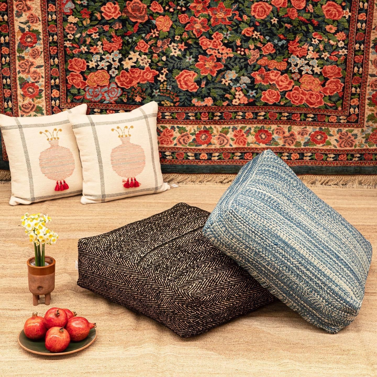 Hand-knit kilim pomegranate design cushion cover