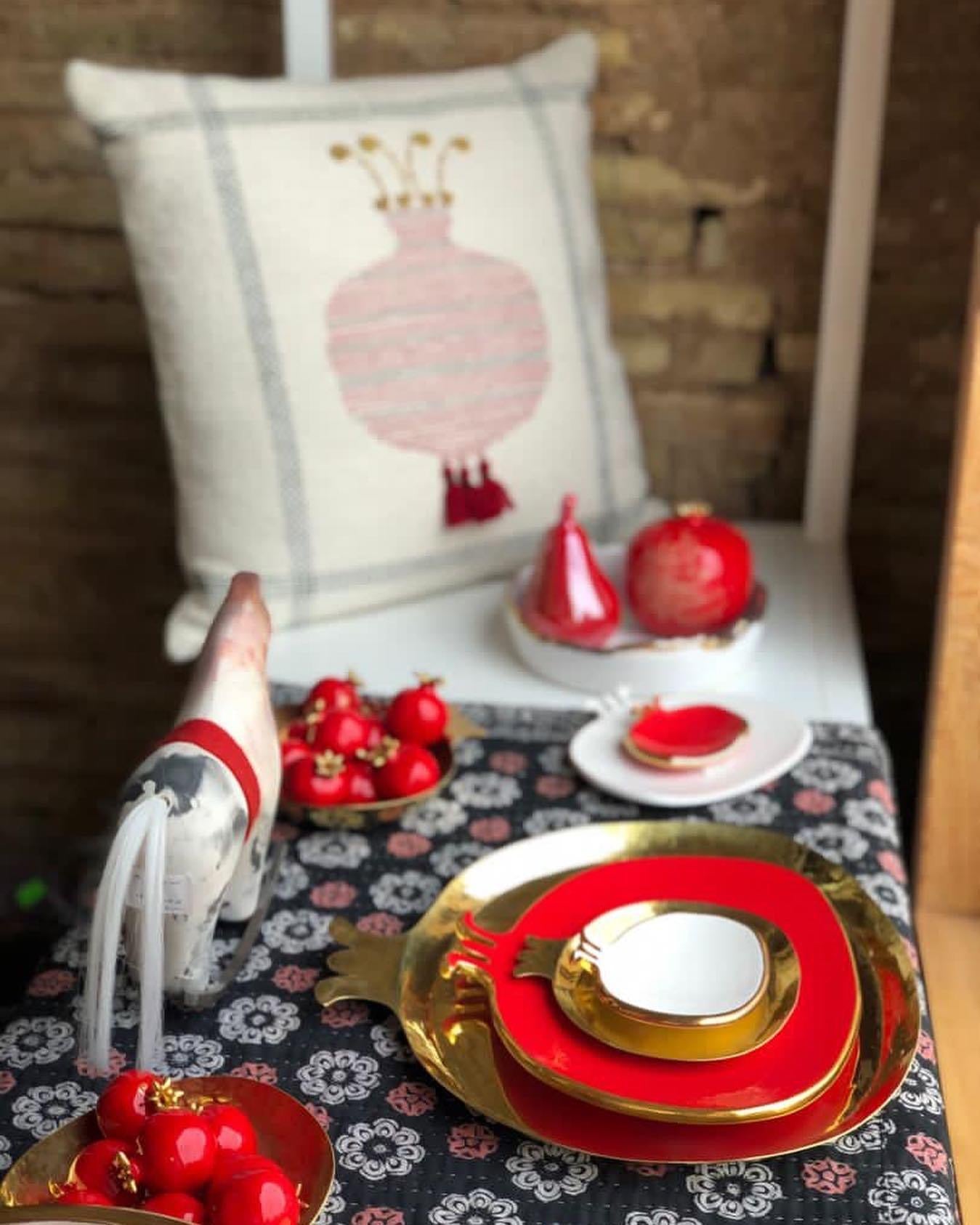 Hand-knit kilim pomegranate design cushion cover