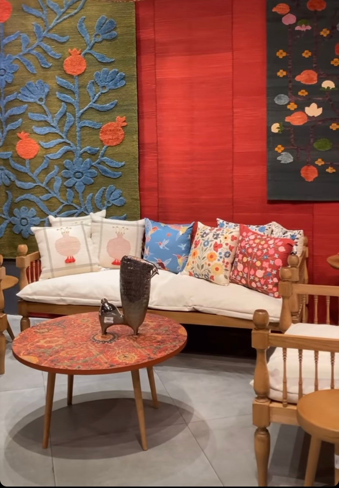 Hand-knit kilim pomegranate design cushion cover