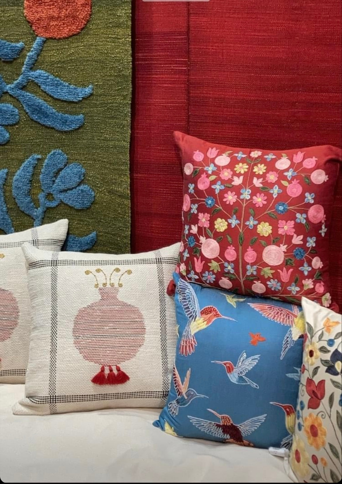 Hand-knit kilim pomegranate design cushion cover