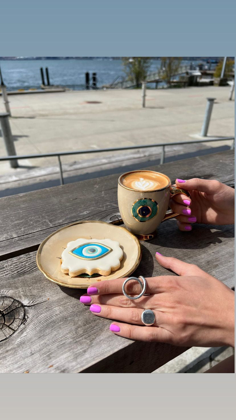 Evil Eye tea/coffee mug - With Gold Plated GOLD HANDLE