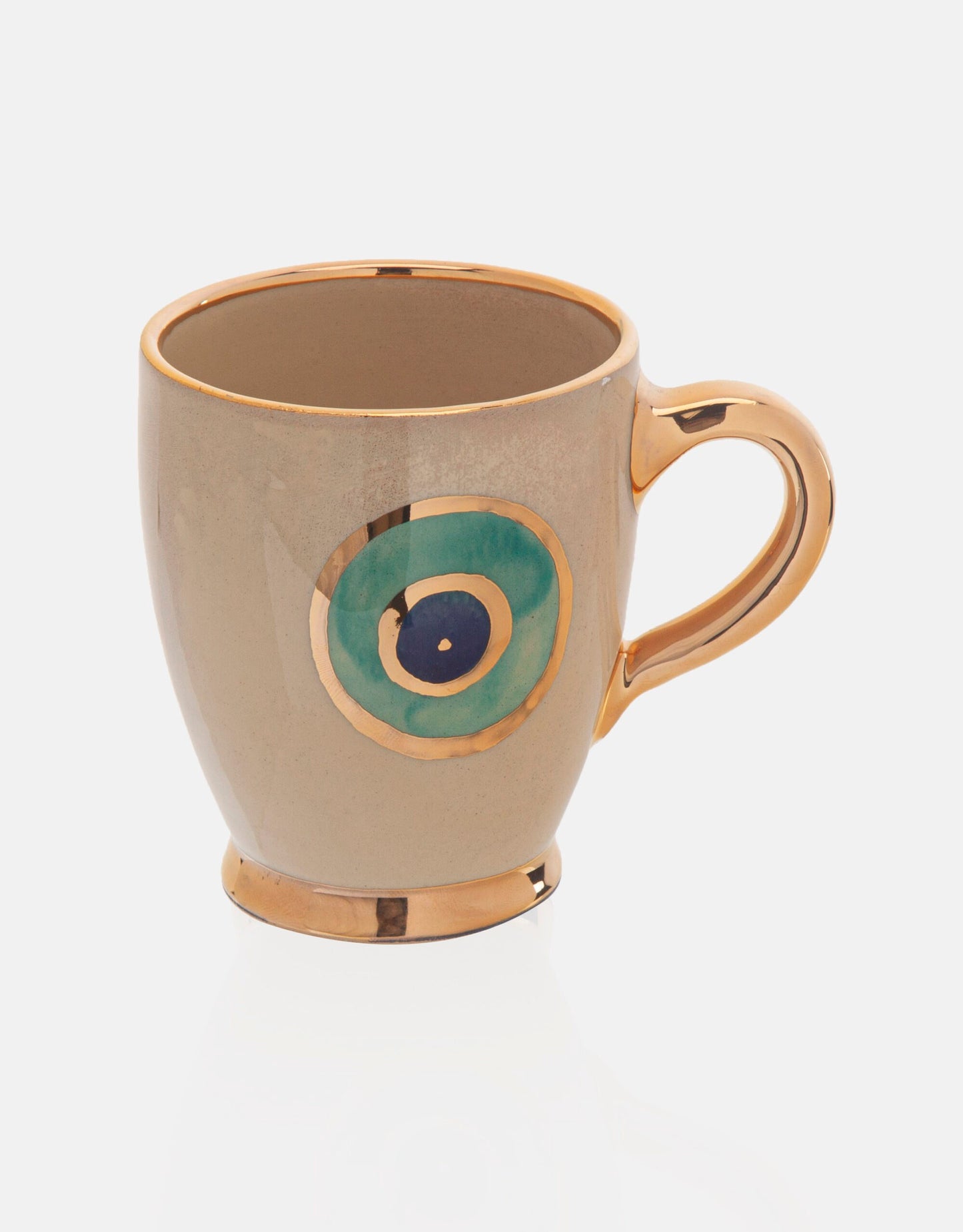 Evil Eye Ceramic Mug / Teacup - With a gold plated edge & handle + evil eye Coaster