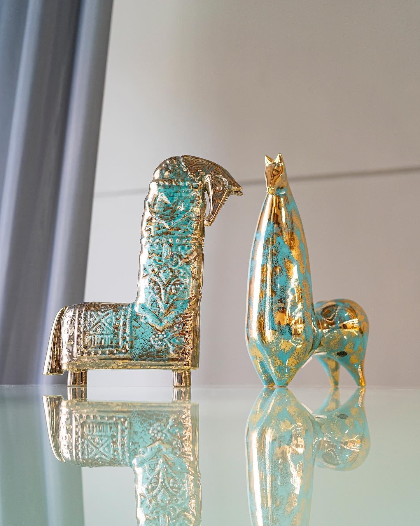 Modern Ceramic Gold Lustered Horse Figurine
