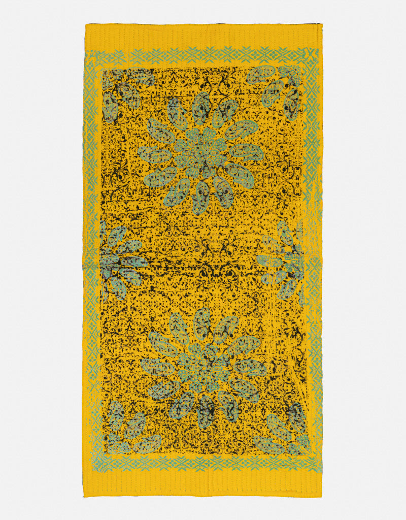 Yellow Handmade cotton embroidered fabric tablecloth -  design 32