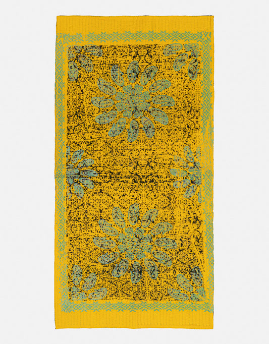 Yellow Handmade cotton embroidered fabric tablecloth -  design 32