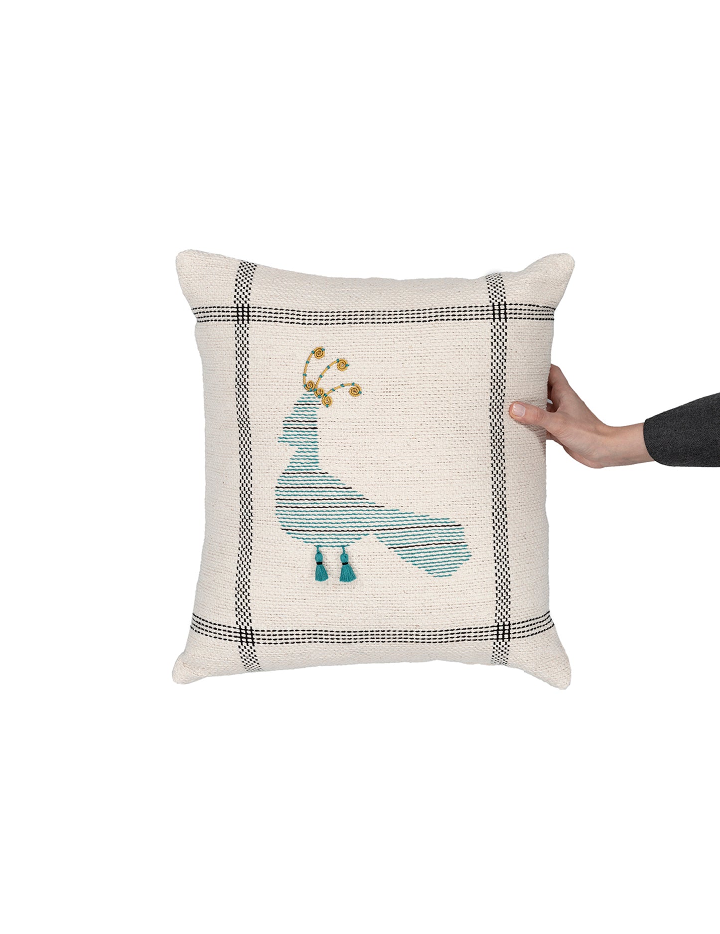 Hand-knit kilim peacock design cushion cover
