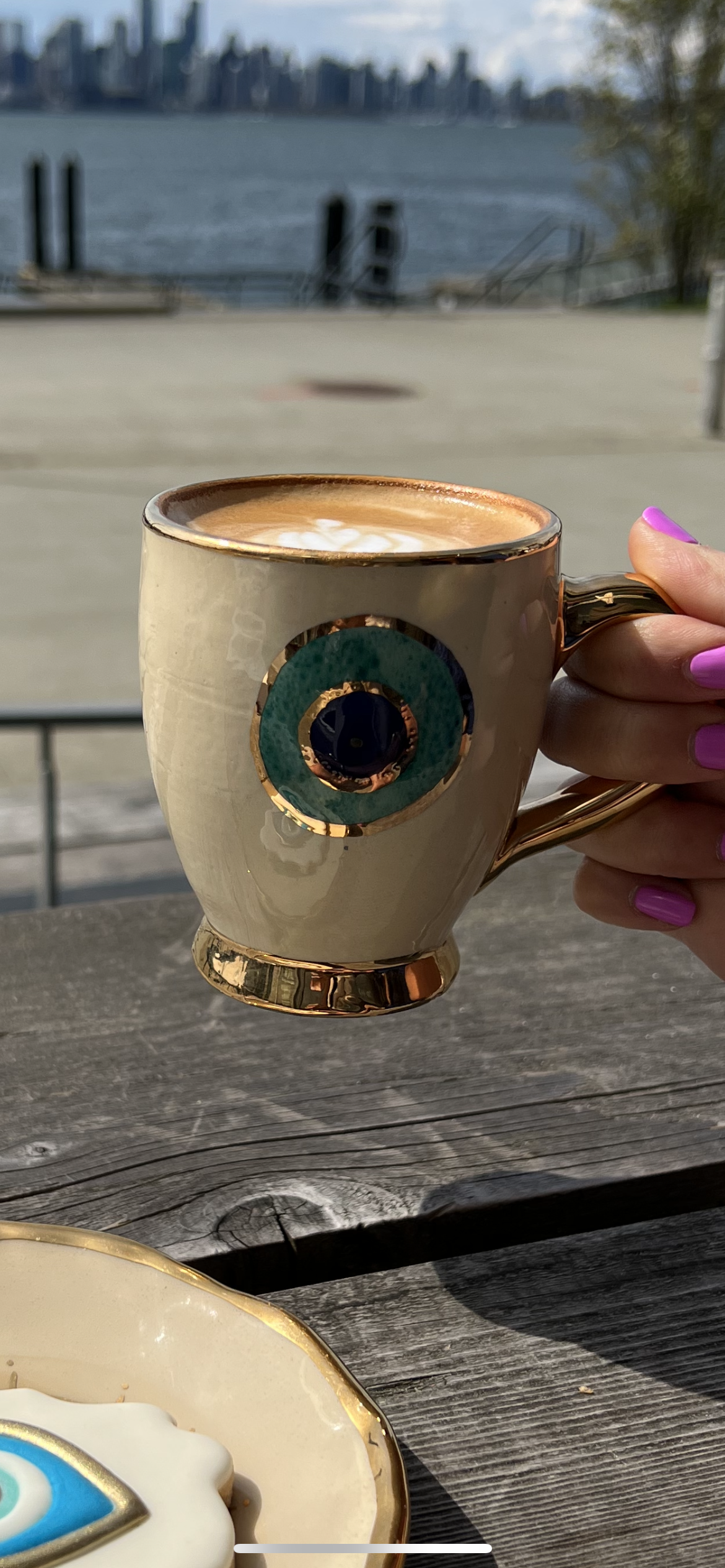Evil Eye Ceramic Mug / Teacup - With a gold plated edge & handle + evil eye Coaster