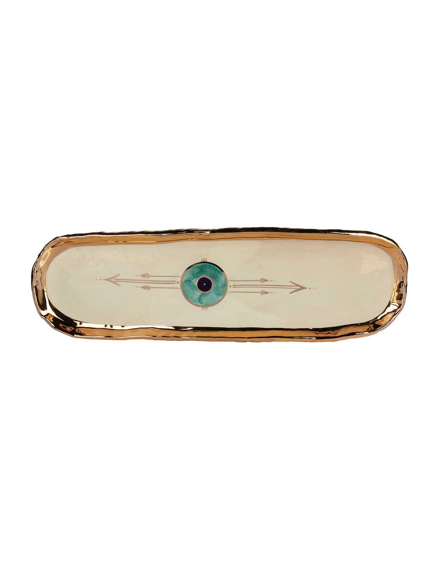 Ceramic Oval Gold Evil Eye dish Gold Plated, Serving board, Dessert platter